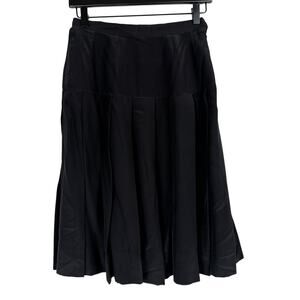 Vtg 80s Malcolm Starr Designer 100% Silk Pleated Skirt Black - 8 (Fits XS)